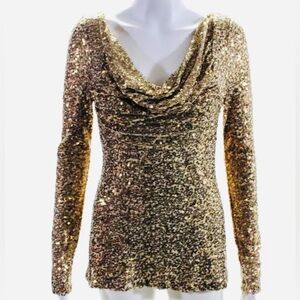NWT Badgley Mischka | Gold Sequined Party Mini Dress or Tunic Top | Size Small